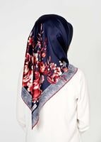 Tesettür giyim LACİVERT T 27605 Kenarı Çicek Desenli Eşarp