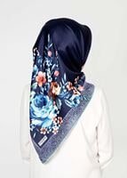 Tesettür giyim LACİVERT T 27605 Kenarı Çicek Desenli Eşarp