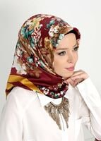 Tesettür giyim BORDO T 27607 Fiyonk ve Çicek Desenli Eşarp