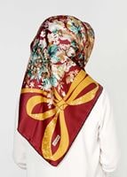 Tesettür giyim BORDO T 27607 Fiyonk ve Çicek Desenli Eşarp
