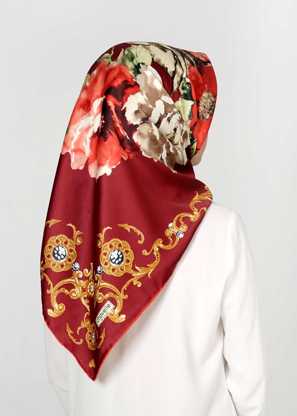 Tesettür giyim BORDO T 27612  Çicek Desenli Esarp