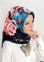 Tesettür giyim LACİVERT T 27612  Çicek Desenli Esarp