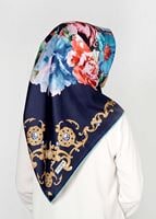 Tesettür giyim LACİVERT T 27612  Çicek Desenli Esarp