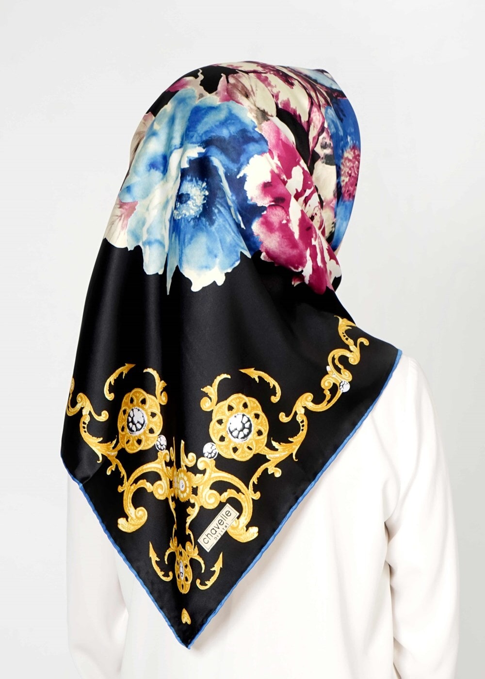 Tesettür giyim SİYAH T 27612  Çicek Desenli Esarp