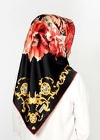 Tesettür giyim SİYAH T 27612  Çicek Desenli Esarp