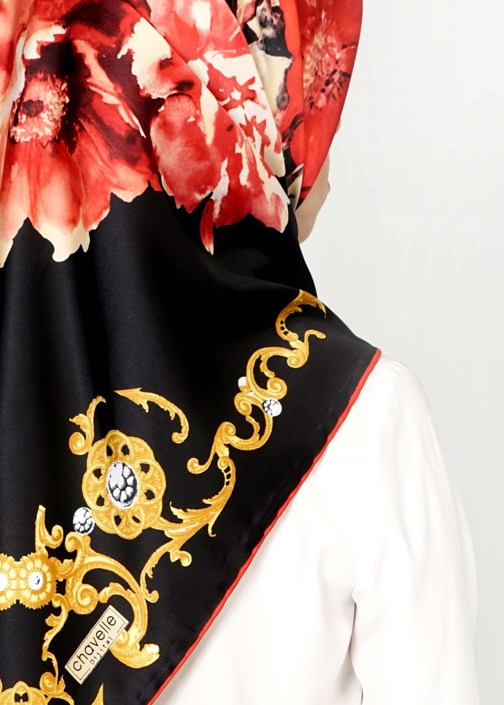 Tesettür giyim SİYAH T 27612  Çicek Desenli Esarp