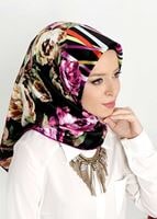 Tesettür giyim SİYAH T 27613 Çicek Desenli Esarp