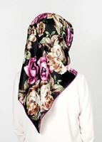 Tesettür giyim SİYAH T 27613 Çicek Desenli Esarp