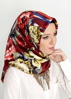 Tesettür giyim BORDO T 27613 Çicek Desenli Esarp