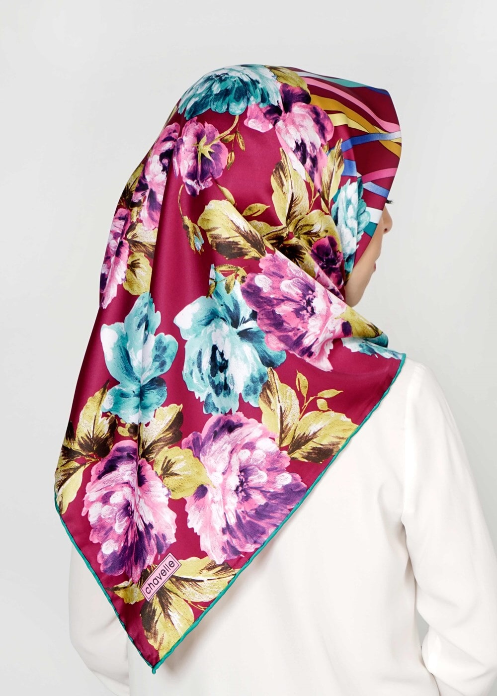 Tesettür giyim FUŞYA T 27613 Çicek Desenli Esarp