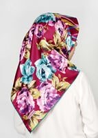 Tesettür giyim FUŞYA T 27613 Çicek Desenli Esarp