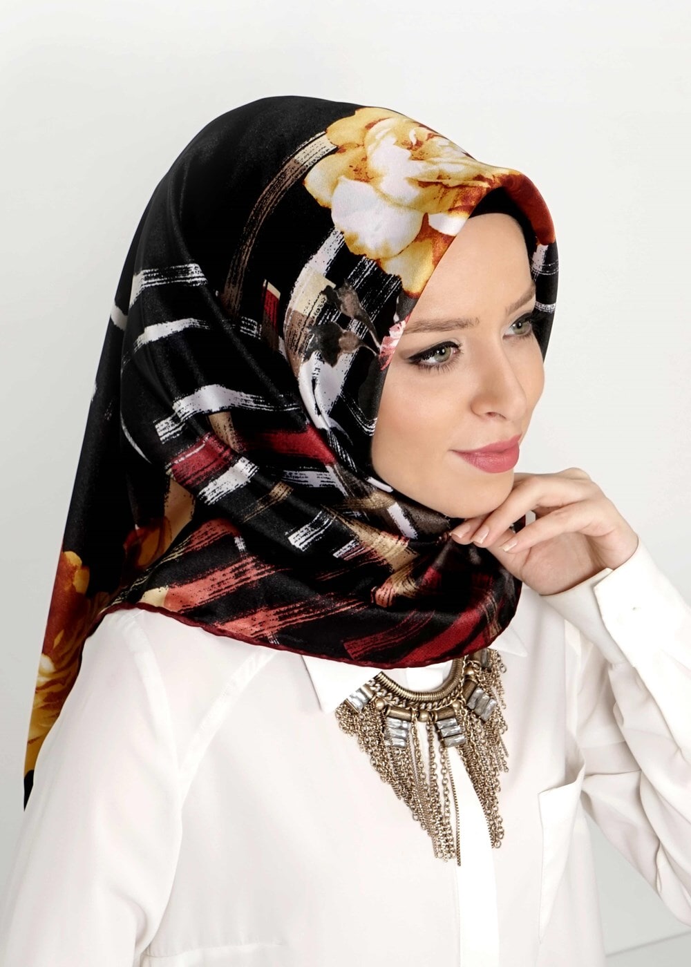 Tesettür giyim SİYAH T 27614 Kristal Esarp