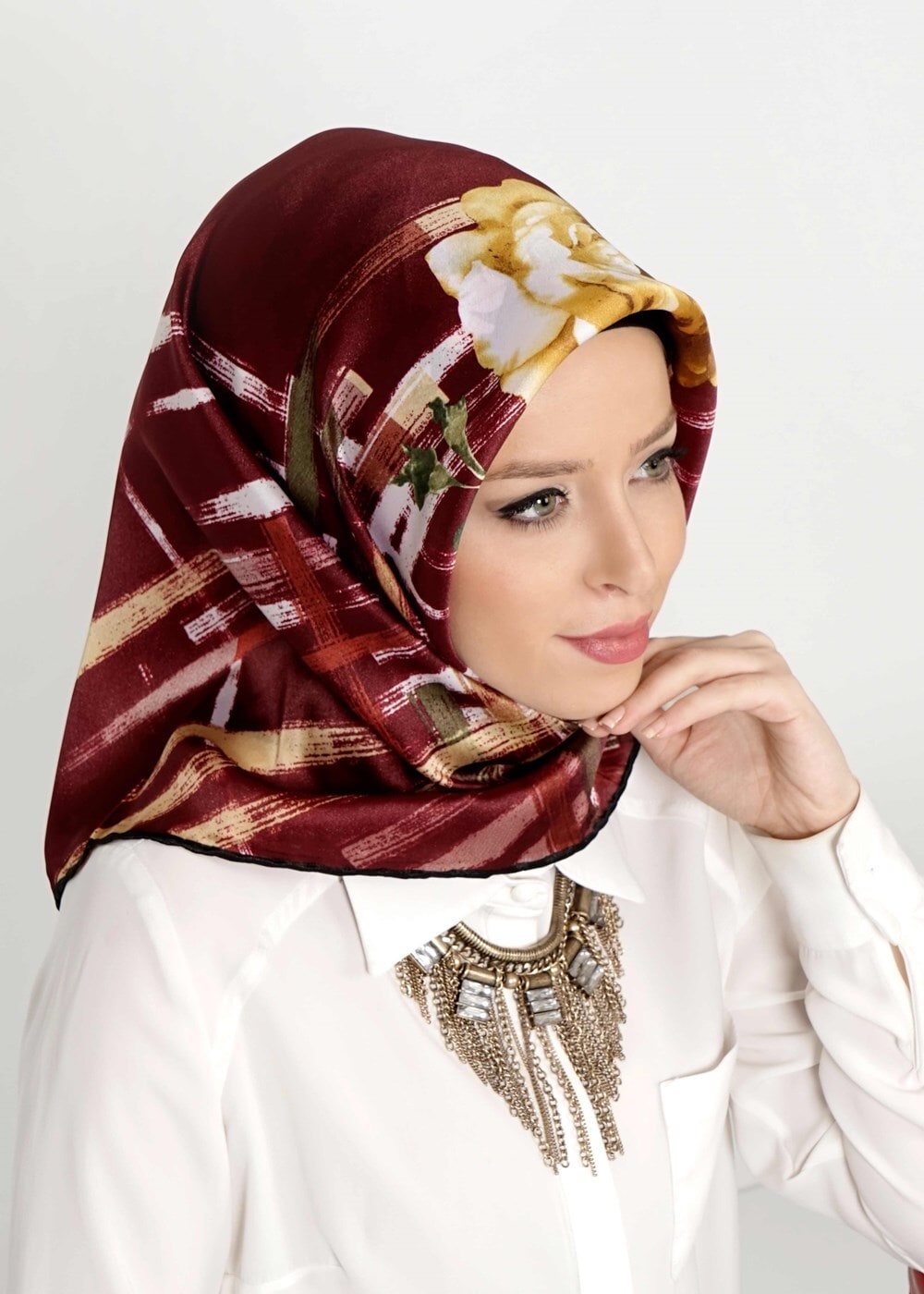 Tesettür giyim BORDO T 27614 Kristal Esarp