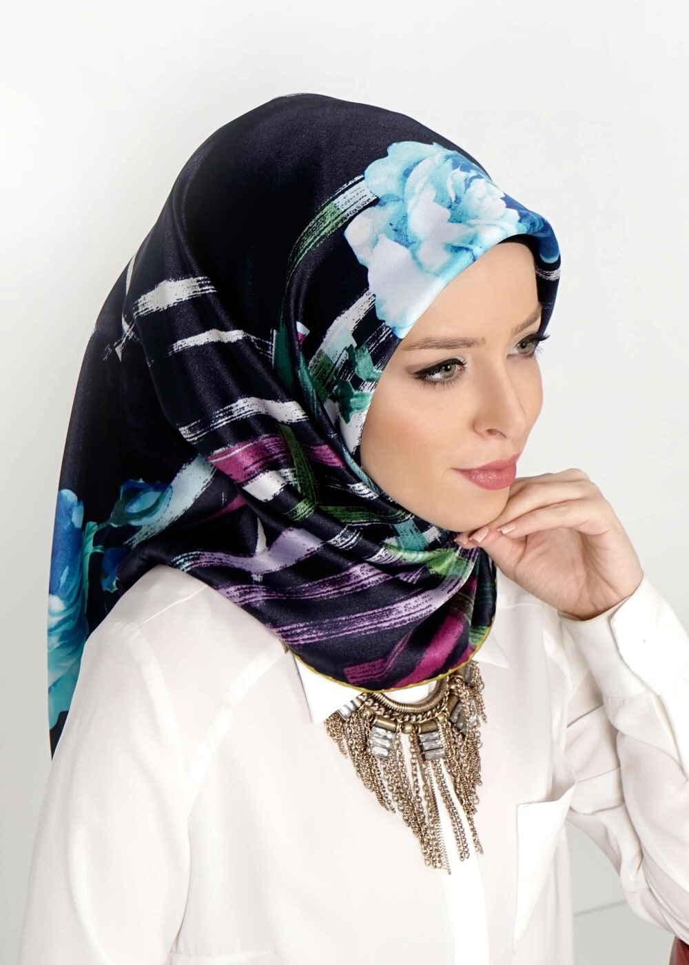 Tesettür giyim LACİVERT T 27614 Kristal Esarp