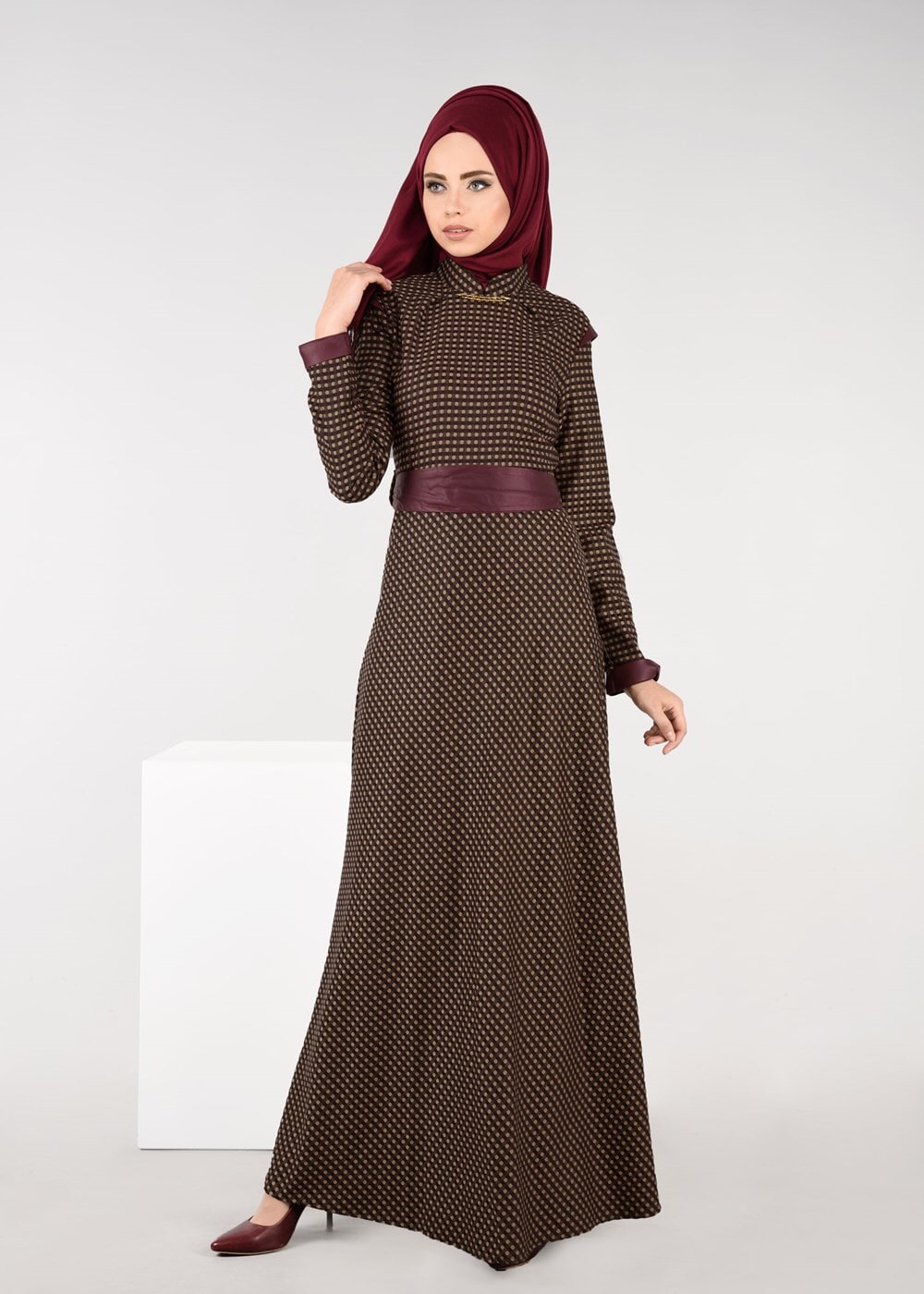 Tesettür giyim KAHVE 4001 ELBİSE