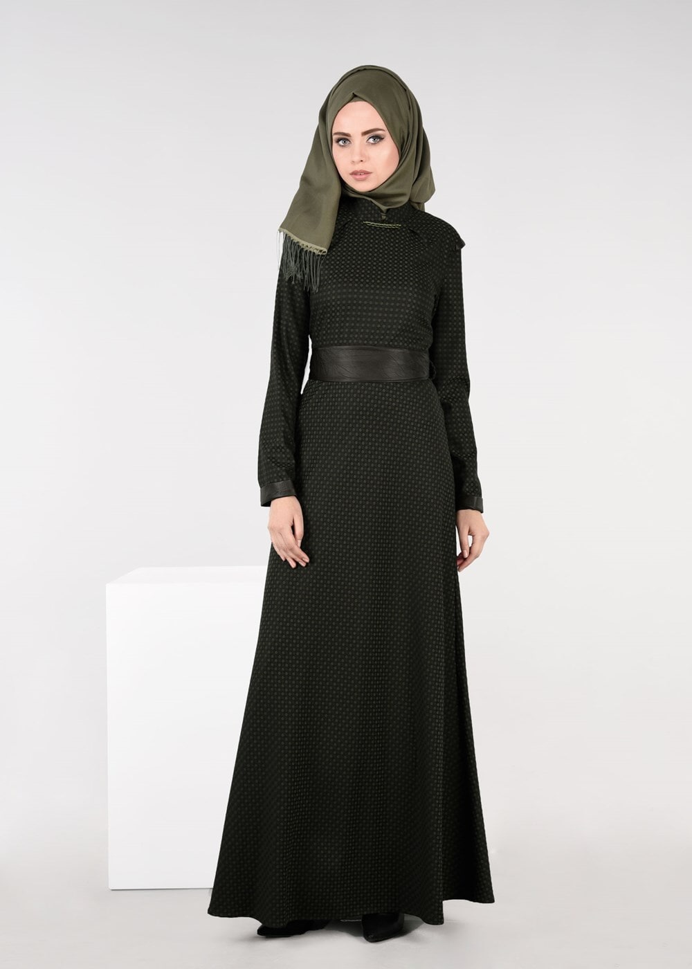 Tesettür giyim HAKİ 4001 ELBİSE