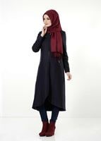 Tesettür giyim LACİVERT HAKİM YAKA KEÇE KABAN 7010