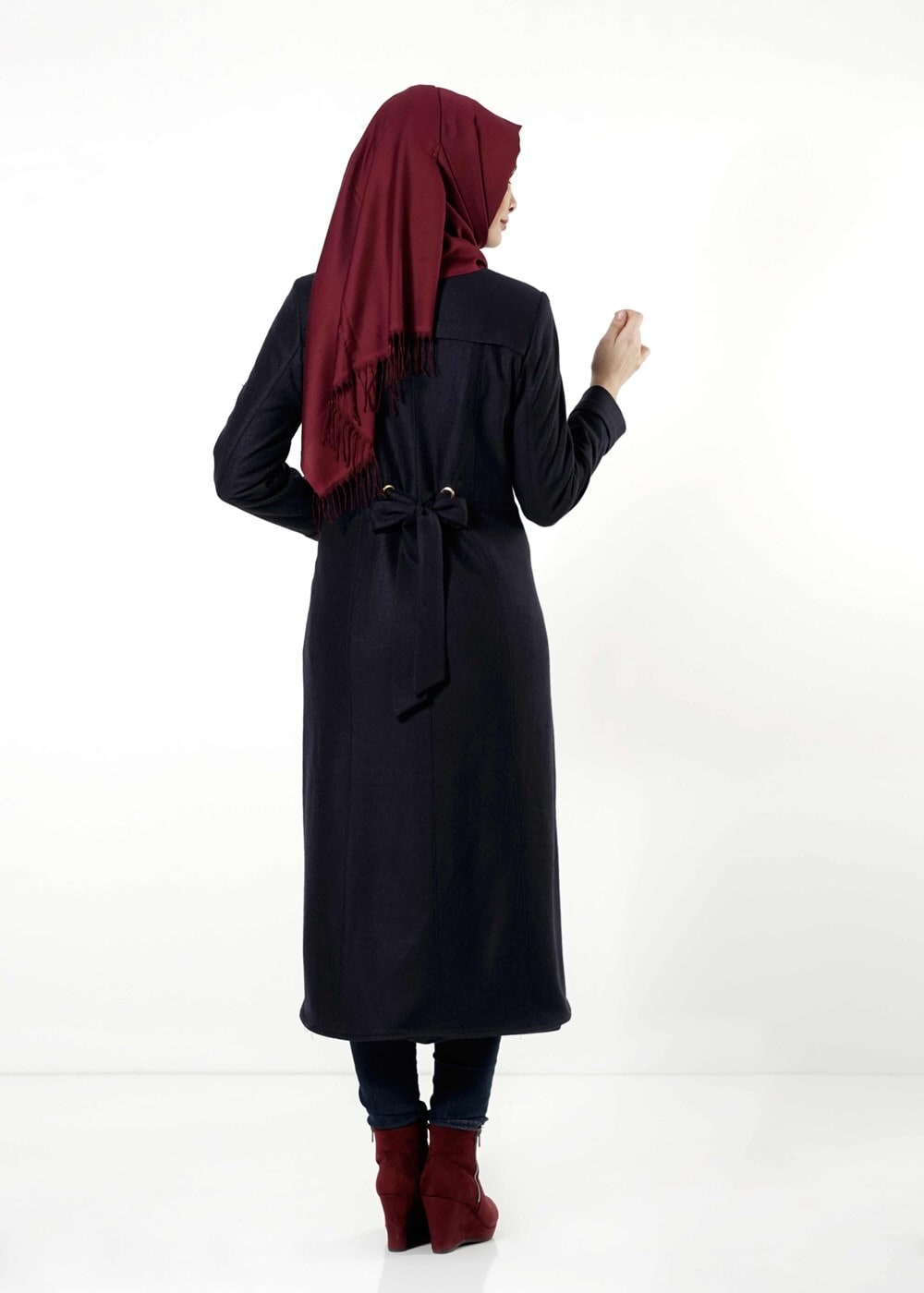 Tesettür giyim LACİVERT HAKİM YAKA KEÇE KABAN 7010