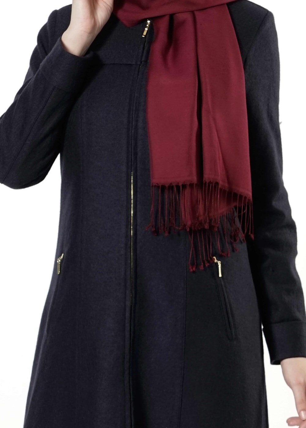 Tesettür giyim LACİVERT HAKİM YAKA KEÇE KABAN 7010