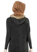 Tesettür giyim GRİ KAPÜŞONLU TUNİK 8446 