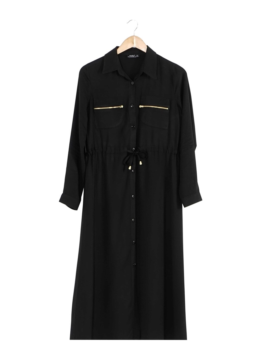 Tesettür giyim SİYAH BELİ BÜZGÜLÜ TUNİK 8644 