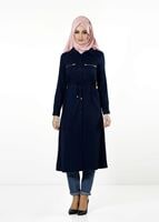 Tesettür giyim LACİVERT BELİ BÜZGÜLÜ TUNİK 8644 