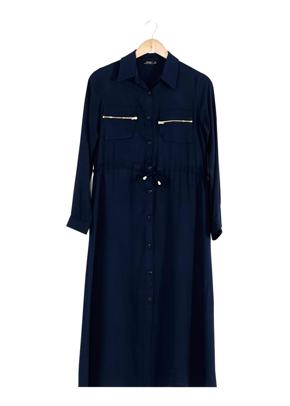 Tesettür giyim LACİVERT BELİ BÜZGÜLÜ TUNİK 8644 