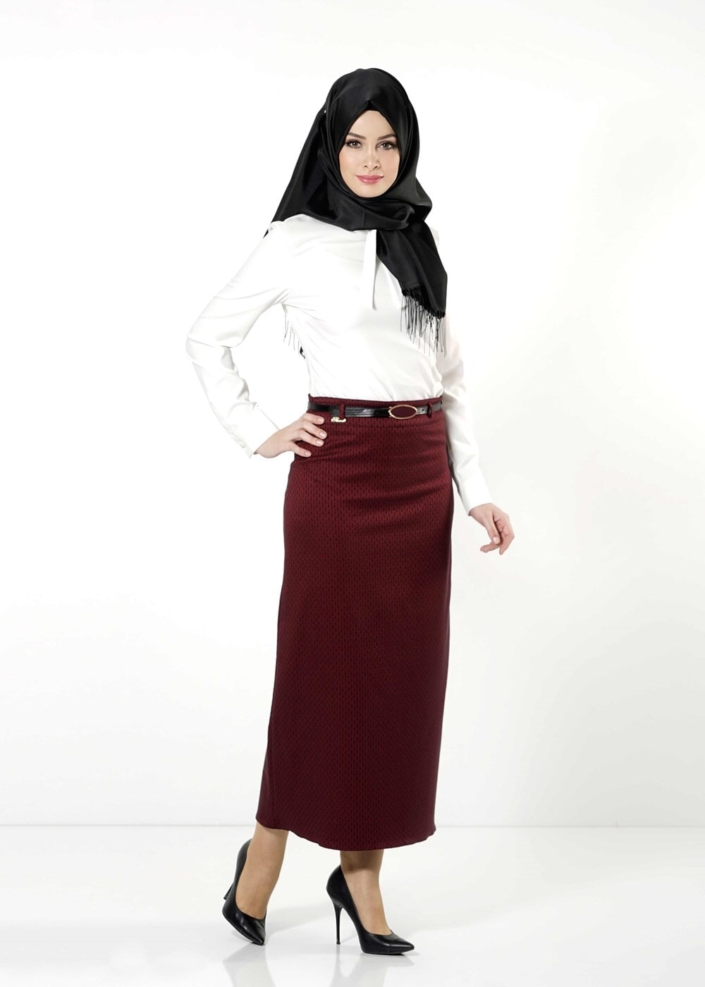 Tesettür giyim BORDO 533 ETEK