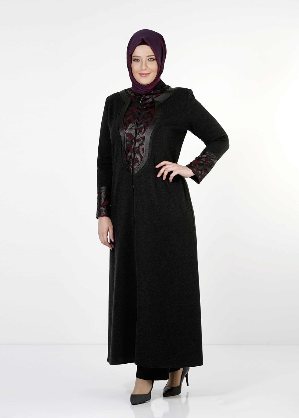 Hijab clothing BLACK GUIPURED TOPCOAT 3075 