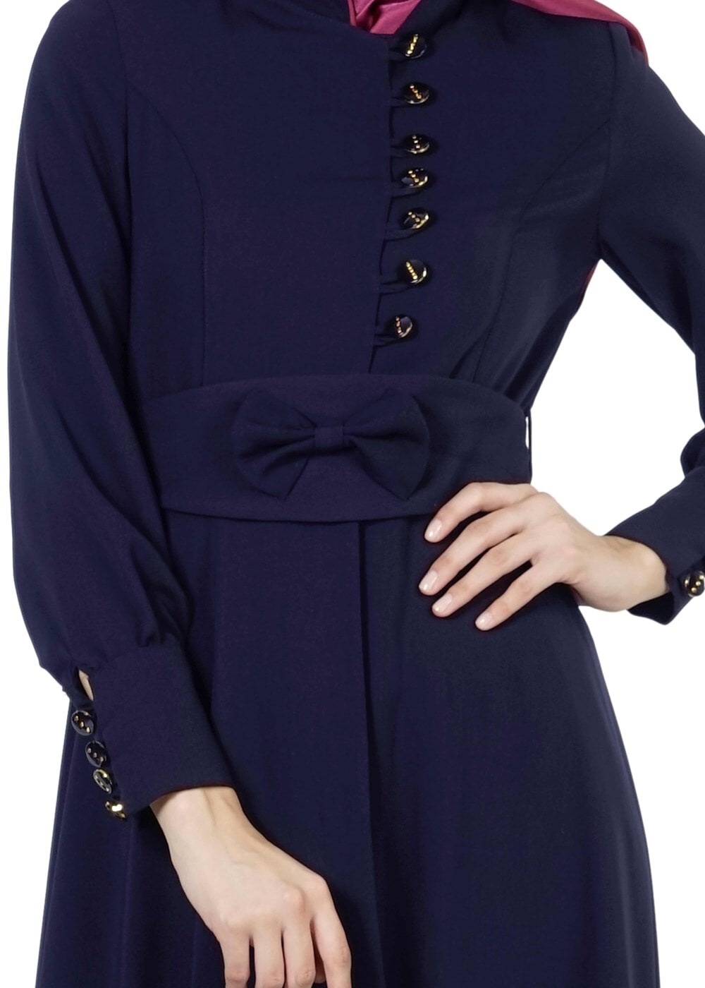 Tesettür giyim LACİVERT FİYONK DETAYLI FERACE 4050 