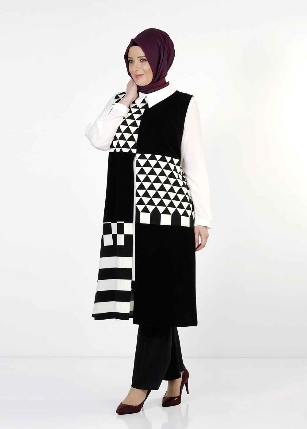 Tesettür giyim KREM 1015-1 İKİLİ TUNİK