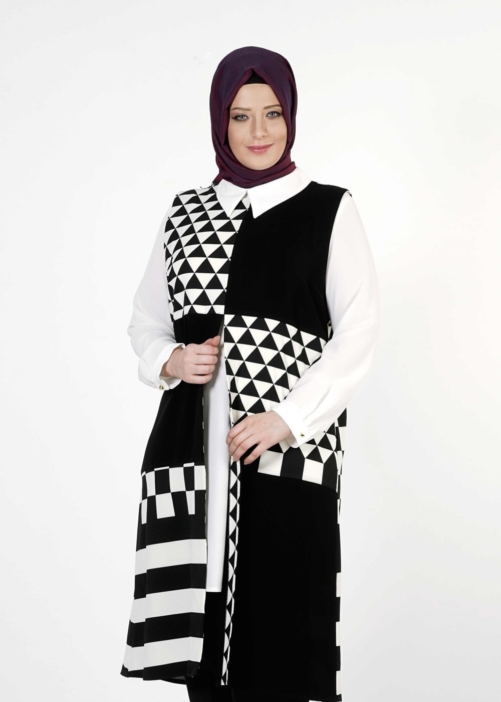 Tesettür giyim KREM 1015-1 İKİLİ TUNİK