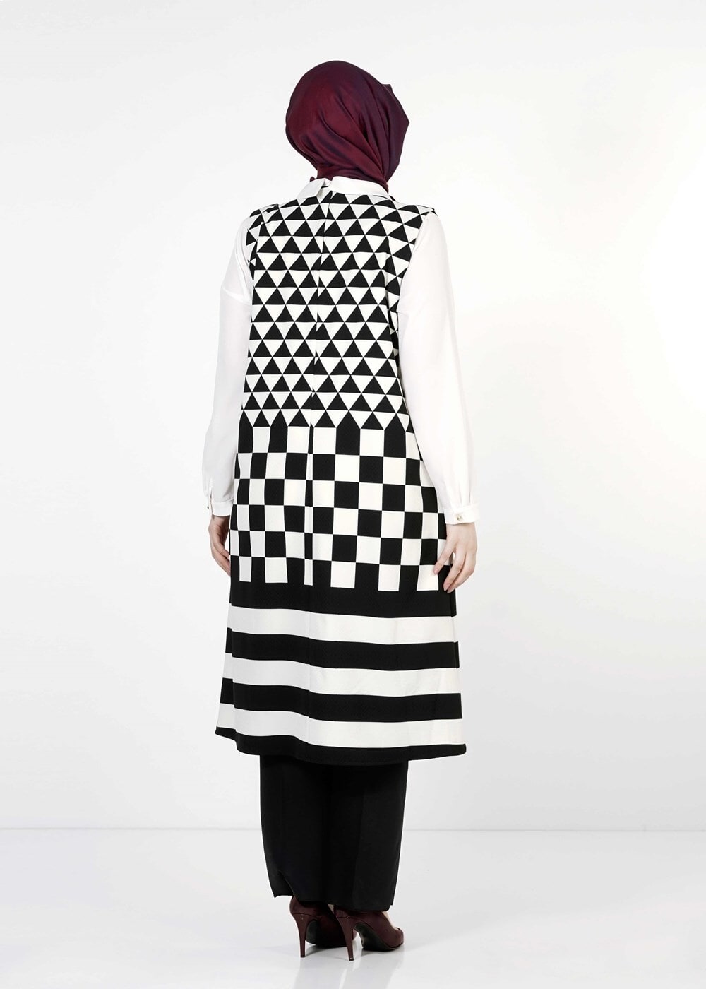 Tesettür giyim KREM 1015-1 İKİLİ TUNİK