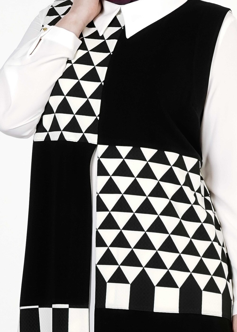 Tesettür giyim KREM 1015-1 İKİLİ TUNİK