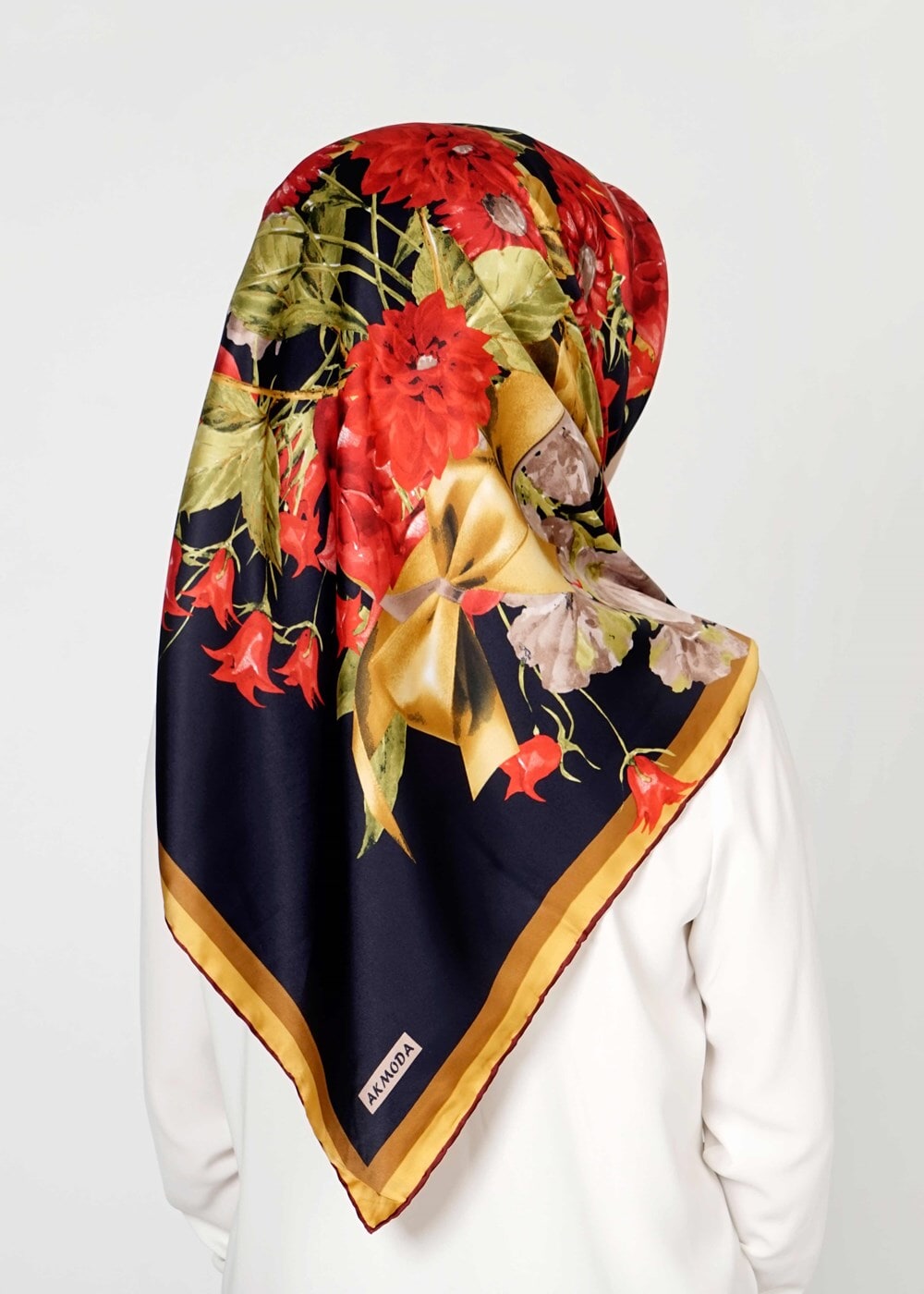 Tesettür giyim SİYAH T 27604 Çicek Desenli Eşarp