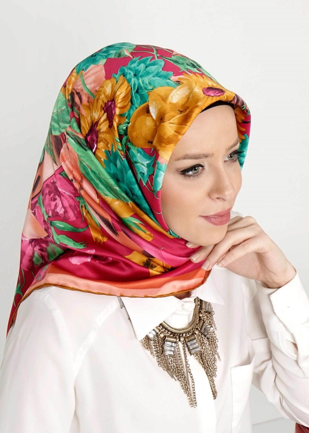 Tesettür giyim FUŞYA T 27604 Çicek Desenli Eşarp