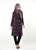 Tesettür giyim LACİVERT ÇİÇEK DESENLİ BİSİKLET YAKA TRENÇKOT 1039 
