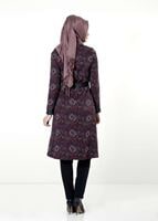 Tesettür giyim LACİVERT ÇİÇEK DESENLİ BİSİKLET YAKA TRENÇKOT 1039 