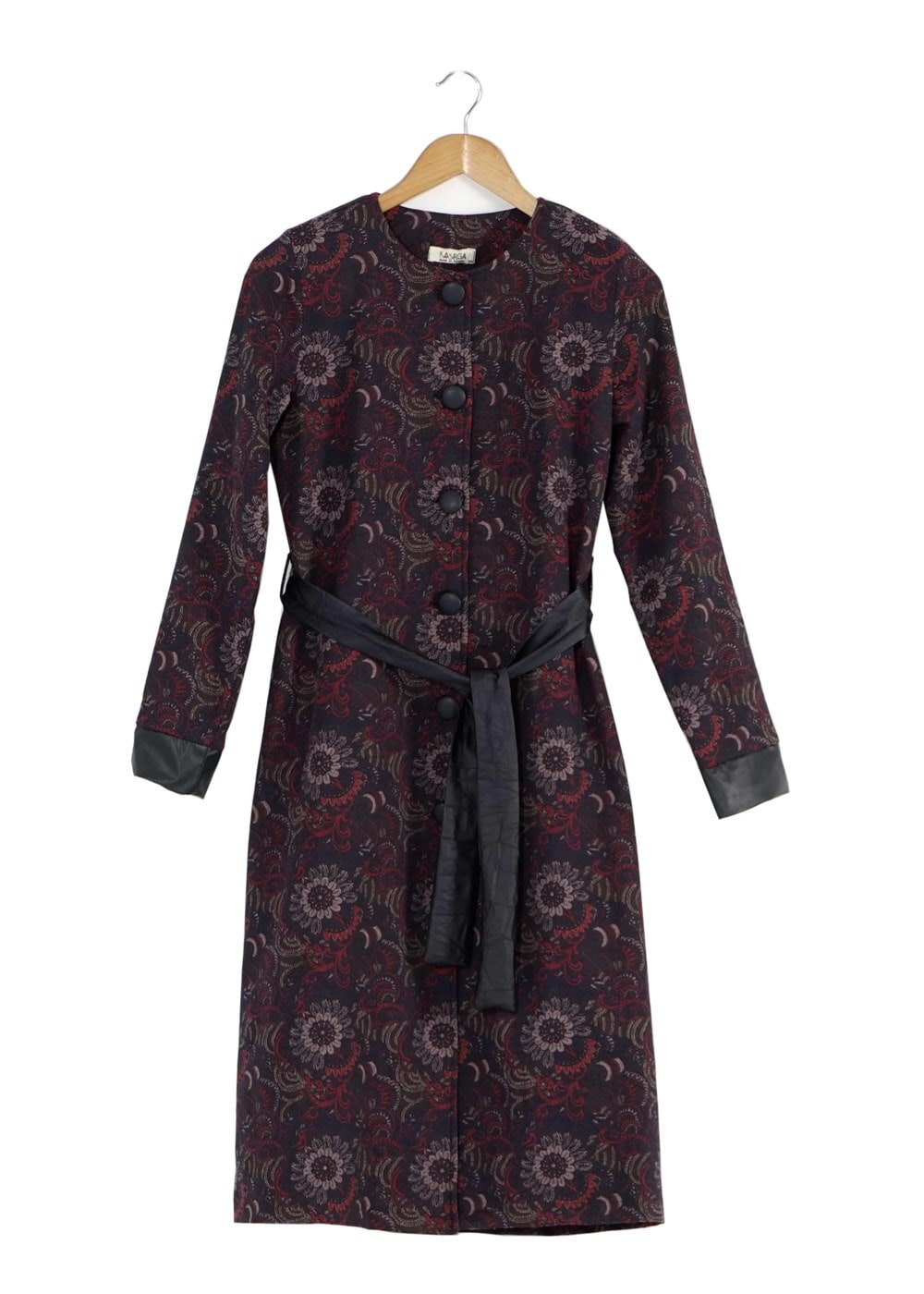 Tesettür giyim LACİVERT ÇİÇEK DESENLİ BİSİKLET YAKA TRENÇKOT 1039 