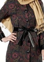 Tesettür giyim MAVİ ÇİÇEK DESENLİ BİSİKLET YAKA TRENÇKOT 1039 