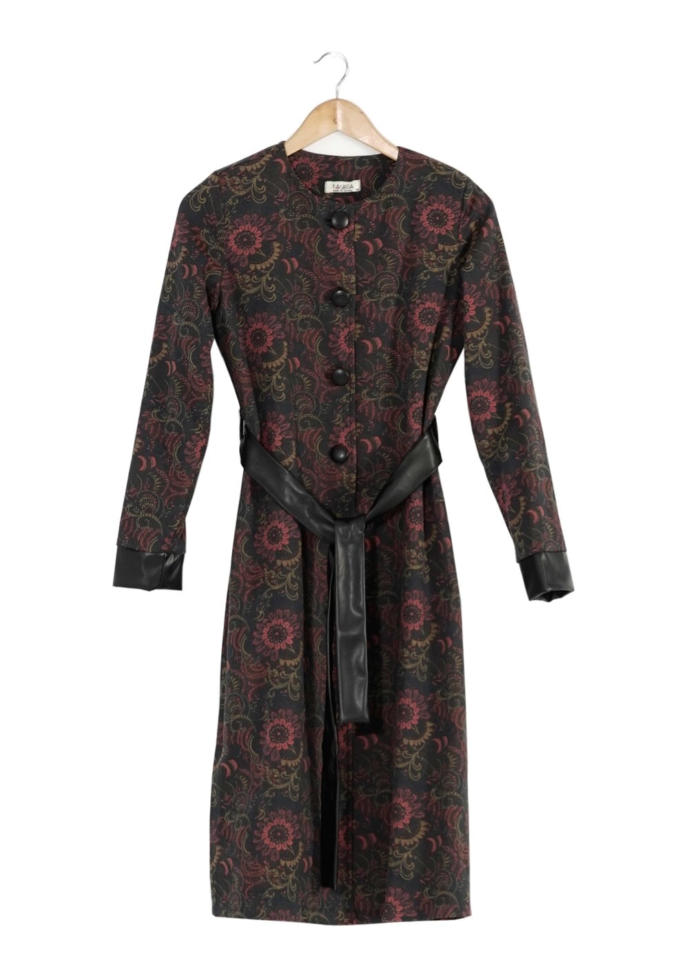 Tesettür giyim MAVİ ÇİÇEK DESENLİ BİSİKLET YAKA TRENÇKOT 1039 