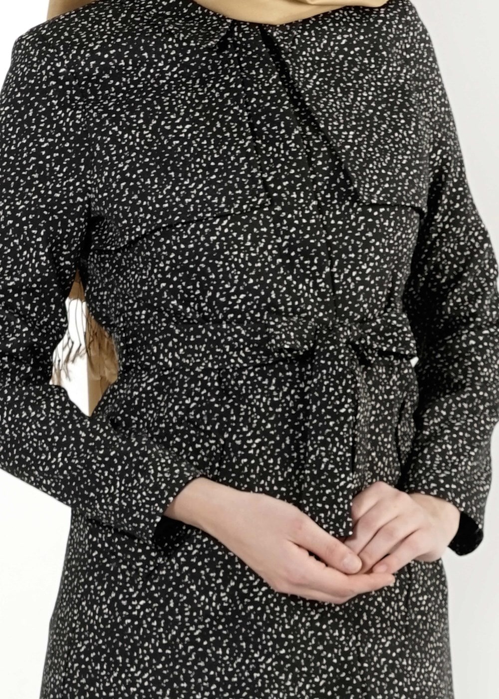 Tesettür giyim SİYAH KEMERLİ CEPLİ TRENÇKOT 1120