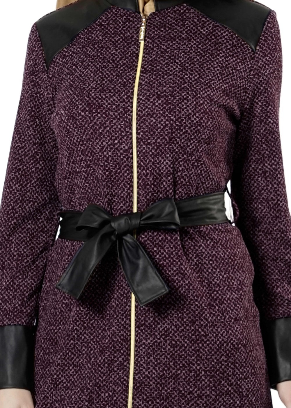 Tesettür giyim BORDO KEMERLİ FERMUARLI TRENÇKOT 1149