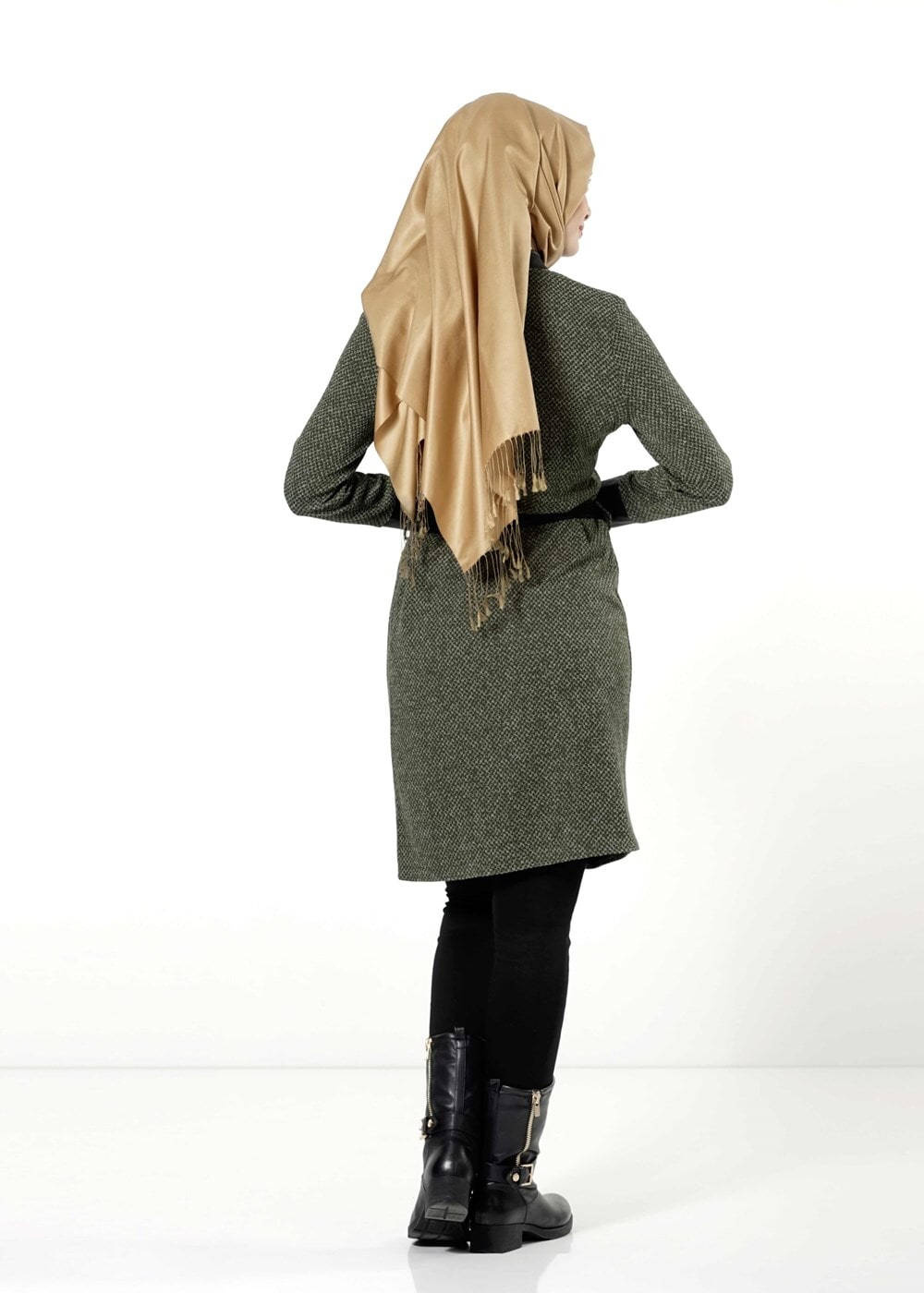 Tesettür giyim HAKİ KEMERLİ FERMUARLI TRENÇKOT 1149