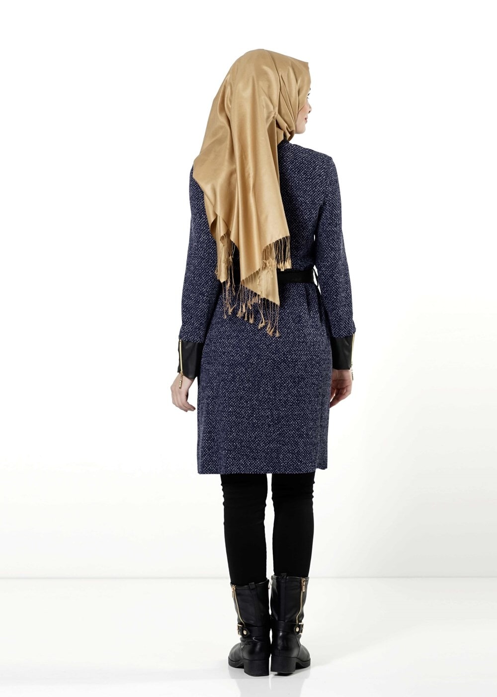 Tesettür giyim LACİVERT KEMERLİ FERMUARLI TRENÇKOT 1149