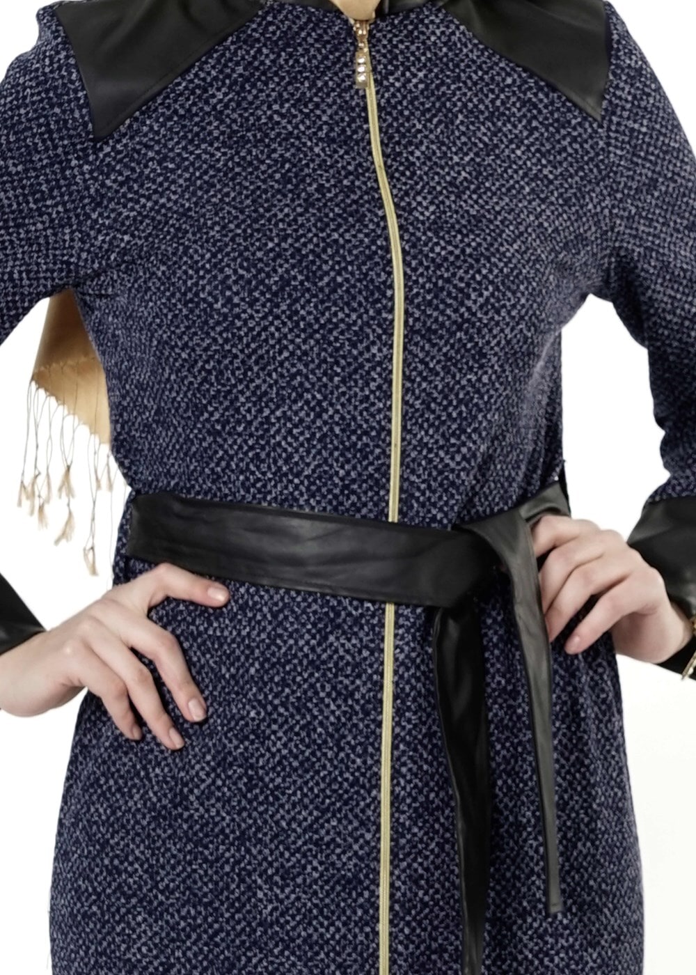 Tesettür giyim LACİVERT KEMERLİ FERMUARLI TRENÇKOT 1149