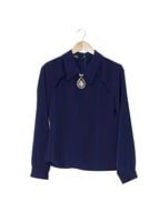 Tesettür giyim LACİVERT T 5538 Omuz Ve Kol Kısmı Güpürlü Bluz