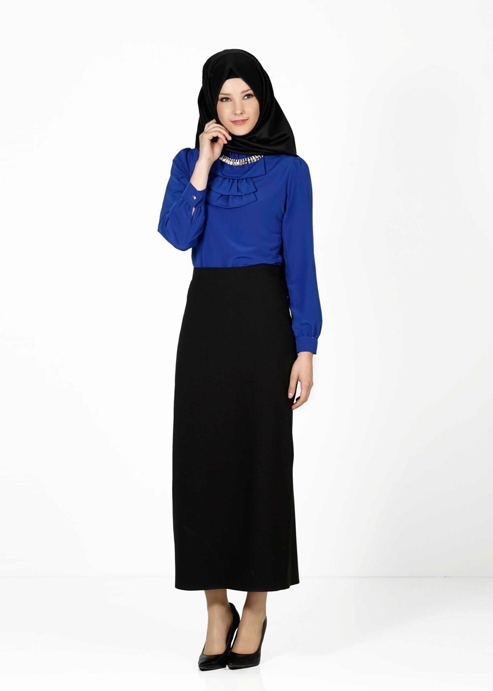 Vêtements hijab BLEU MARINE BLOUSE DÉTAIL COL 5571