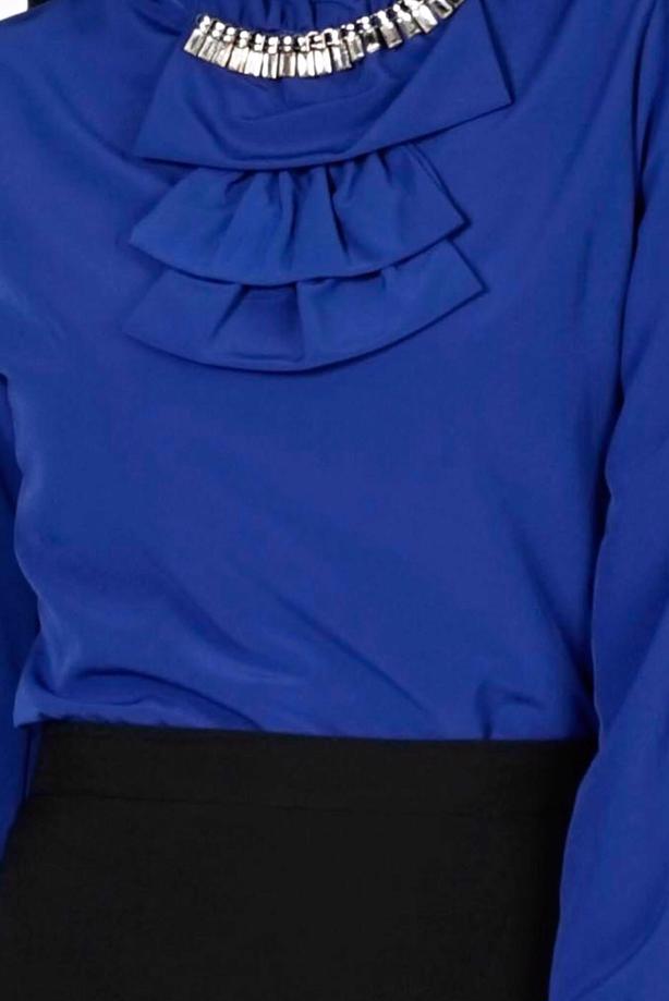 Tesettür giyim LACİVERT YAKA DETAYLI AKSESUARLI BLUZ 5571 - TRENDTESETTÜR