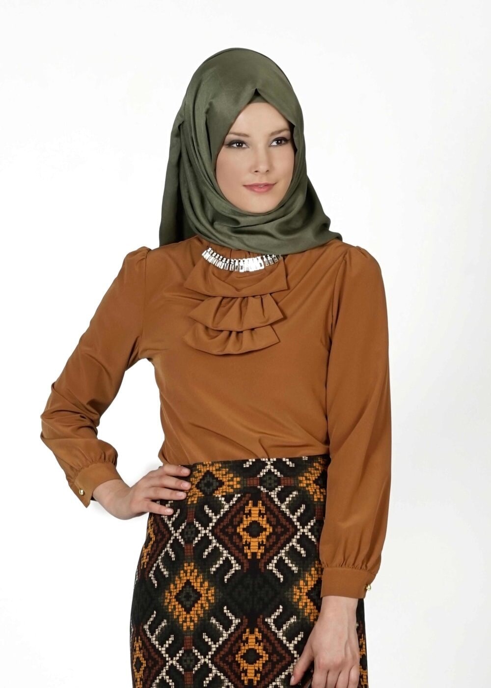 Vêtements hijab BRUN BLOUSE DÉTAIL COL 5571